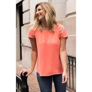 Gibson Ruched Sleeve Blouse In Orange Size XS
